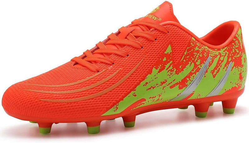 Soccer Shoes for Boys Girls Cleats FG sole Kids Athletic Football Shoes Youth Football Cleats Outdoor & Indoor Lightweight, Running & Training - Orange Green