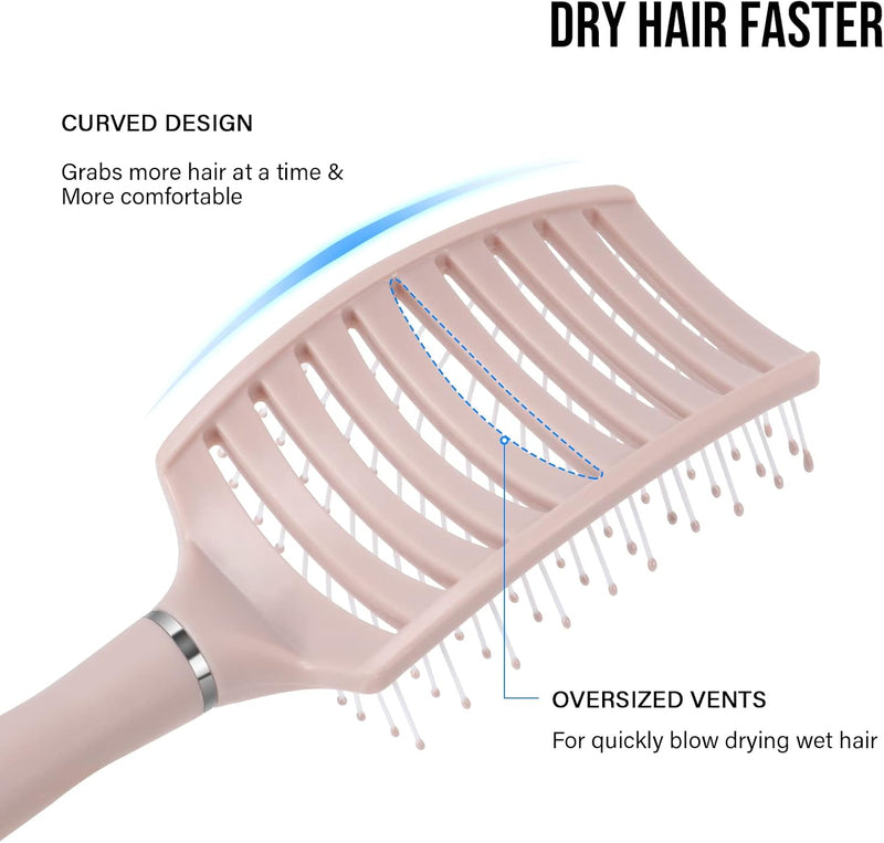 BEWAVE Hair Brush, Curved Vented Brush for Blow Drying, Detangling Brush for Women, Men Wet Dry Curly Thick Straight Hair, Pink