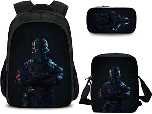 Polyester 3D Sonic Printed 3 In1 School Backpack with Shoulder Bag and Pencil Case for Kids - (15.7in) Set of 3 Pieces (Black)