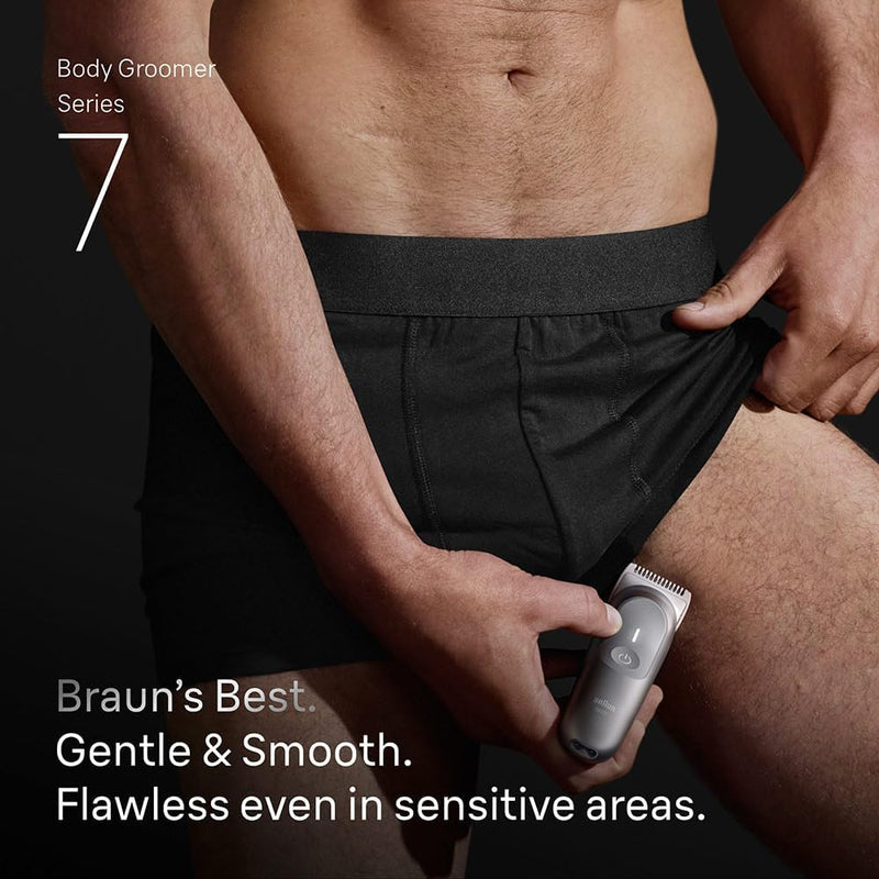 Braun Series 7 Body Groomer for Men, Body, Chest, Armpits, legs & Pubic Hair Trimmer with Smartlight & SkinGuard, 8-in-1 Grooming Kit, Waterproof with 6 Attachments, 100-Min Runtime, BG7550 Grey