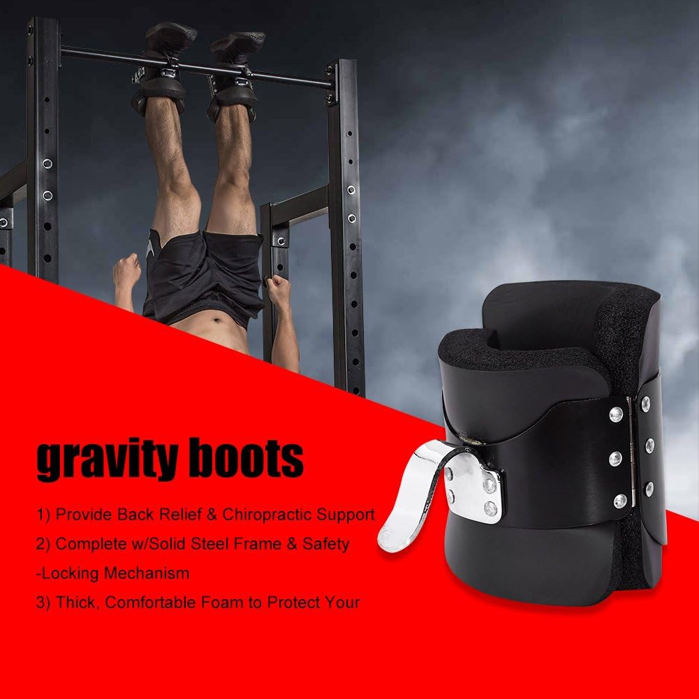Hanging Pull Up Boots,1 Pair Black Anti Gravity Inversion Hang Up Boots Therapy Gym Fitness Physio Hang Spine Posture with Comfortable Foam Padding and Safe Locking Clips – image 7
