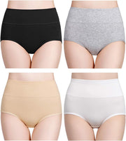 Women's Underpants High Waist Cotton Elastic Panties Postpartum Shorts Pack of 5 - Black, White, Grey, Beige-4 Pack