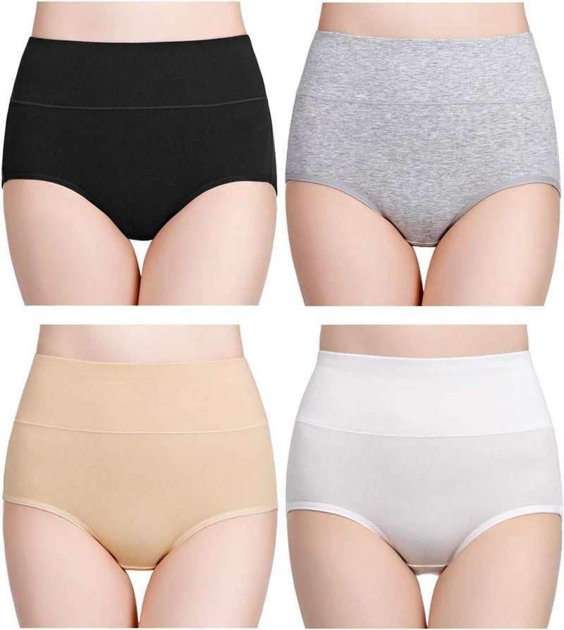 Women's Underpants High Waist Cotton Elastic Panties Postpartum Shorts Pack of 5 - Black, White, Grey, Beige-4 Pack