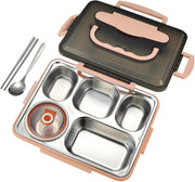 Stainless Steel Bento Box 5 Compartments Lunch Box for Kids Leak Proof Food Container for Microwave Dishwasher Safe (Pink) - Pink