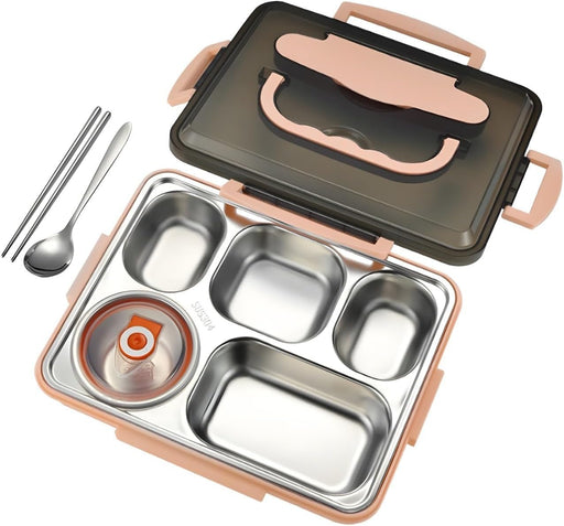 Stainless Steel Bento Box 5 Compartments Lunch Box for Kids Leak Proof Food Container for Microwave Dishwasher Safe (Pink) - Pink