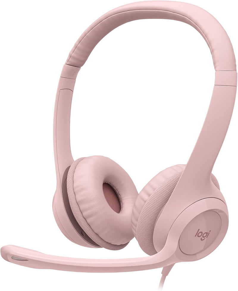 Logitech H390 Wired Headset for PC/Laptop, Stereo Headphones with Noise Cancelling Microphone, USB-A, In-Line Controls, Works with Chromebook - Black - Rose