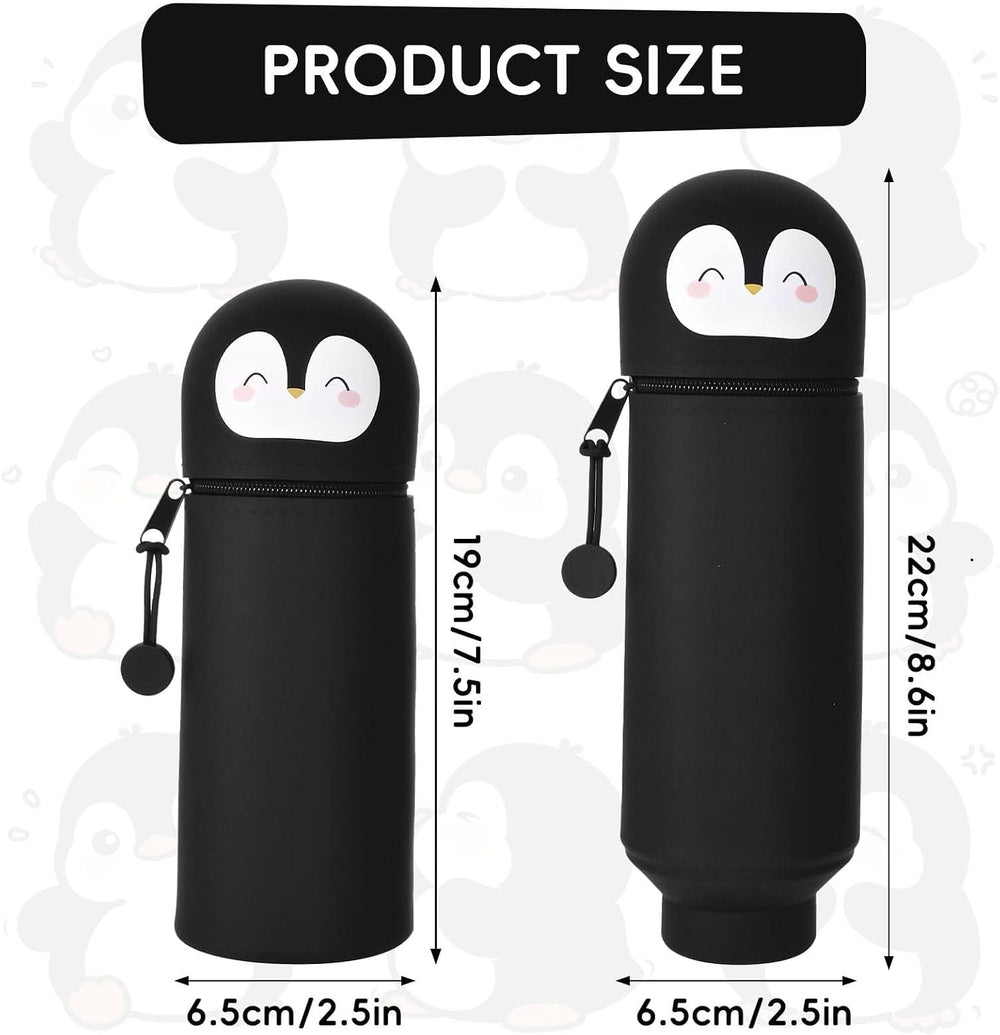 2 in 1 School Pencil Case, Silicone Pencil Case with Animal Design, Zip Pen Bag, Stand Up Silicone Pencil Case, Cute Penguin Pen Holder, Pencil Case for School, Office