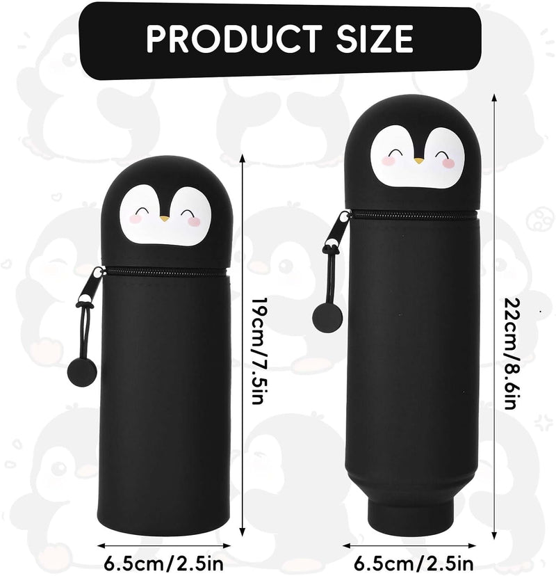 2 in 1 School Pencil Case, Silicone Pencil Case with Animal Design, Zip Pen Bag, Stand Up Silicone Pencil Case, Cute Penguin Pen Holder, Pencil Case for School, Office