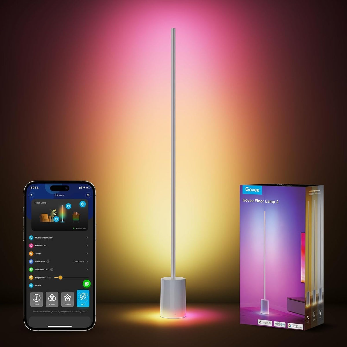 LED Floor Lamp, 152cm Dimmable Standing Lamp, RGBIC Corner Lamp Work with Alexa & Matter, APP&Remote Control, Music Sync, Multicolour Scene Modes, Black Floor Lamps for Living Room, Bedroom – image 2