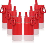 14oz Water Bottle with Straw Lid and Silicone Boot Bulk 2 Pack,Stainless Steel Insulated Cups for Boys & Girls Multipack,Double Wall Vacuum Leakproof Kids bottles(Red,1) - 6 Red