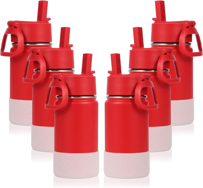 14oz Water Bottle with Straw Lid and Silicone Boot Bulk 2 Pack,Stainless Steel Insulated Cups for Boys & Girls Multipack,Double Wall Vacuum Leakproof Kids bottles(Red,1) - 6 Red