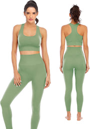 Workout Sets for Women 2 Piece High Waisted Seamless Leggings with Padded Sports Bra Sets - Avocado
