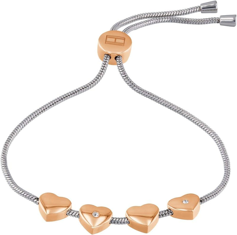 Metal Stainless Steel Bracelet With Heart Shaped Pendant For Women - Silver/Rose Gold