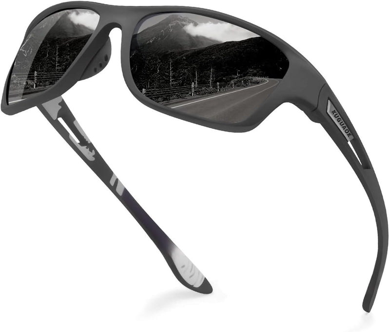 KUGUAOK Polarized Sports Sunglasses for Men Driving Cycling Fishing Sun Glasses 100% UV Protection Goggles, One Size - Xh-black Lens
