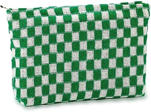ZLFSRQ 3Pcs Checkered Makeup Bag for Women Large Cosmetic Bag Set Travel Toiletry Bag Makeup Pouch Bag for Purse Pink Zipper Storage Bag Organizer Cute Small Aesthetic Girls Car Essentials Bag