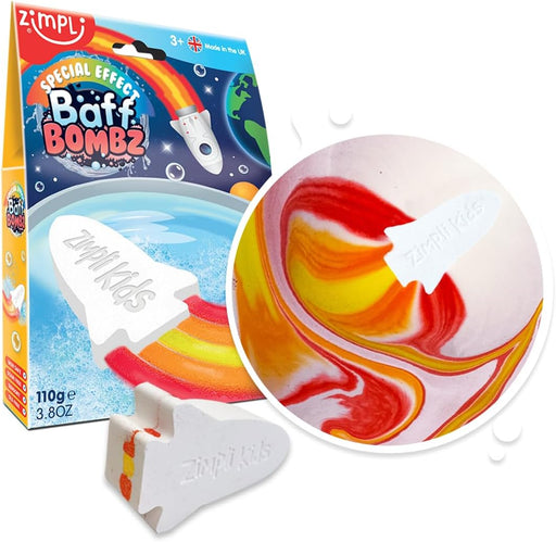 Zimpli Kids Large Rocket Bath Bomb from Zimpli Kids, Magically Creates Flame Special Effect, Birthday Gifts for Boys & Girls Age 3+, Fizzing Bath Toy for Moisturising Dry Skin, Montessori Toys for All - Rocket Single Rocket Bath Bomb