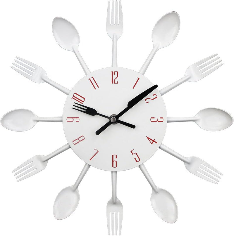 Timelike 3D Removable Modern Creative Cutlery Kitchen Spoon Fork Wall Clock Mirror Wall Decal Wall Sticker Room Home Decoration (Black)