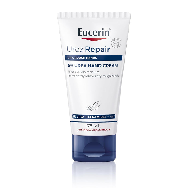 Eucerin UreaRepair Plus 5% Urea Hand Cream with Ceramides, Daily Moisture, Suitable for Mature & Diabetic, Instant 48-Hour Relief for Dry & Rough Skin, 75ml