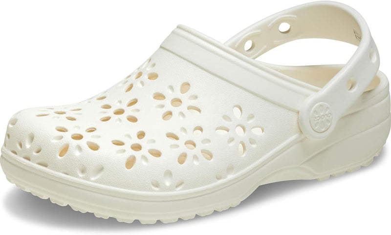 Classic Clogs With Floral Cut Out Design unisex-adult Clog - Chalk