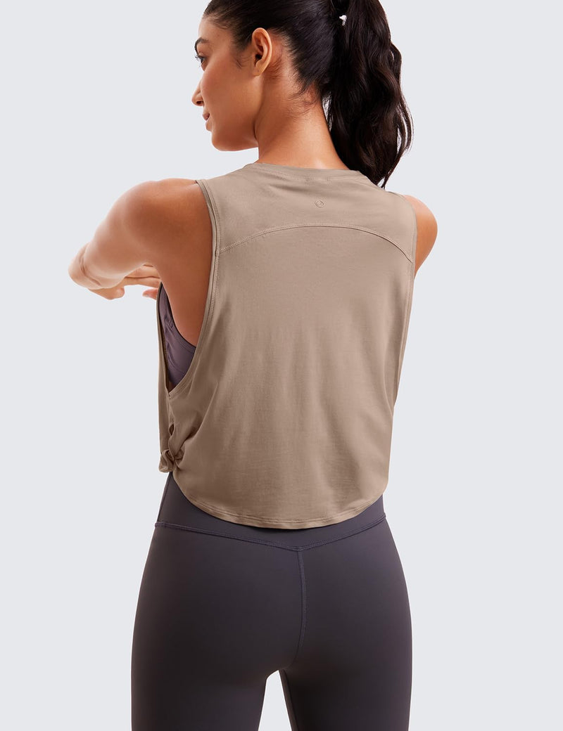 CRZ YOGA Women's Pima Cotton Workout Tank Crop Sports Shirt Sleeveless Yoga Running Tops