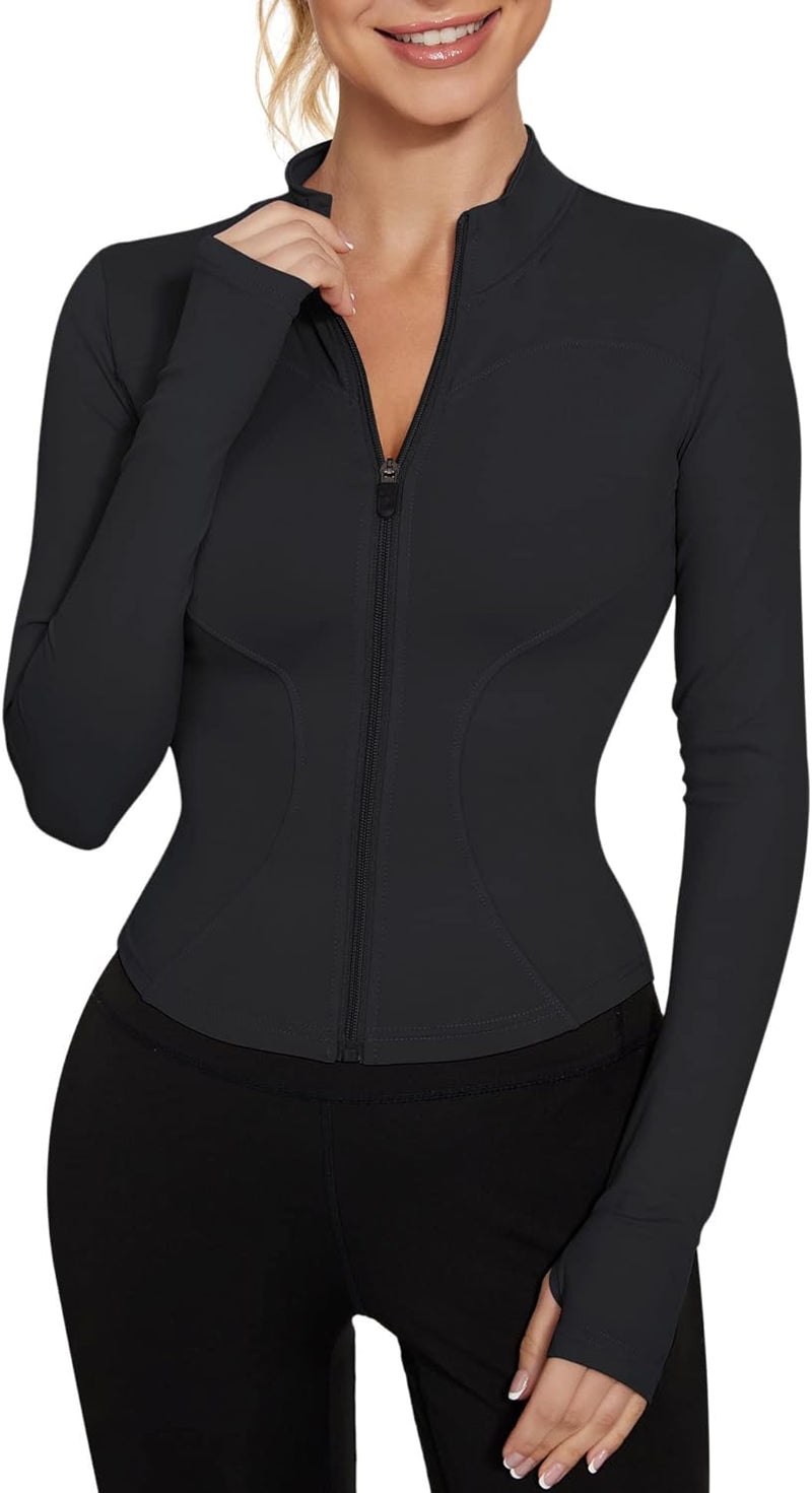IECCP Women's T-Shirt, Gym Top, Yoga Top, Long-Sleeved Crop Top, Sports Shirt, Lightweight Fitness Top with Half Zipper and Thumb Hole