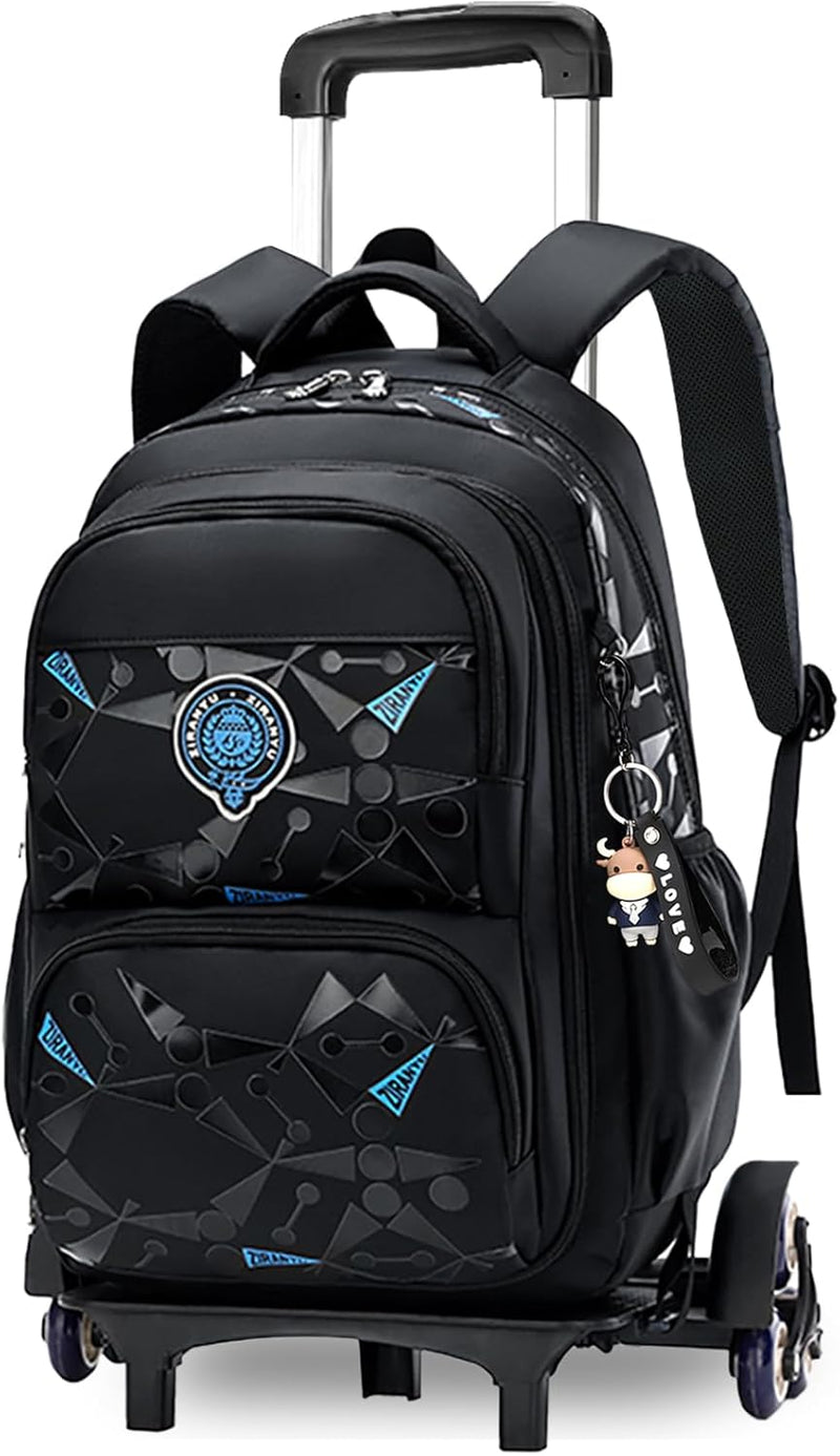 Pomefar Trolley School Bag for Boys, Rolling School Backpack With 6 Wheelsï¼Œ Side-Opening Waterproof School Bag For 15.6inch Laptop, School and Travel