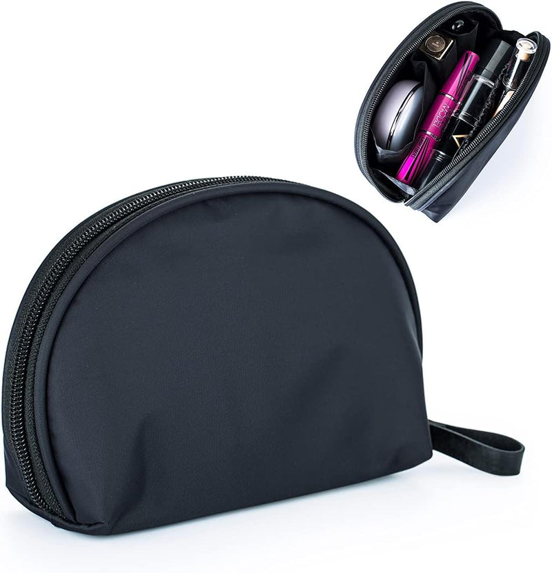 Half Moon Cosmetic Bag, Travel Makeup Pouch, Portable Waterproof Cosmetic Pouch for Girls Women, Small (ALL BLACK) - ALL BLACK