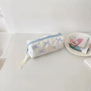 Coquette Bow Pencil Case & Makeup Bag, Soft Cotton Storage Bag Aesthetic Pattern Gift Makeup Pouch for School Stationery, Cosmetics, Toiletries
