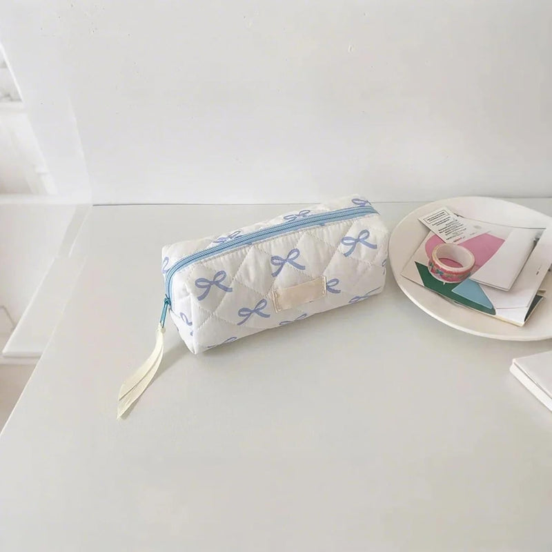 Coquette Bow Pencil Case & Makeup Bag, Soft Cotton Storage Bag Aesthetic Pattern Gift Makeup Pouch for School Stationery, Cosmetics, Toiletries