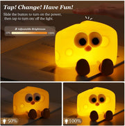 AMERTEER Children's LED Night Light, CheeseNight Lamp, Rechargeable Cute Soft Silicone Creative NightLight for Kids, Bedside Lamp, Dimmable & Touch Sensor for Bedroom, Birthday Gifts Room Decor