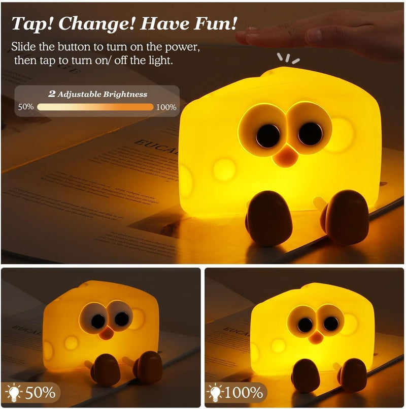 AMERTEER Children's LED Night Light, CheeseNight Lamp, Rechargeable Cute Soft Silicone Creative NightLight for Kids, Bedside Lamp, Dimmable & Touch Sensor for Bedroom, Birthday Gifts Room Decor