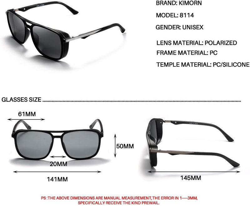 Kimorn Polarized Sunglasses For Men Square Frame Unisex Outdoor Sports Goggle Classic K0623