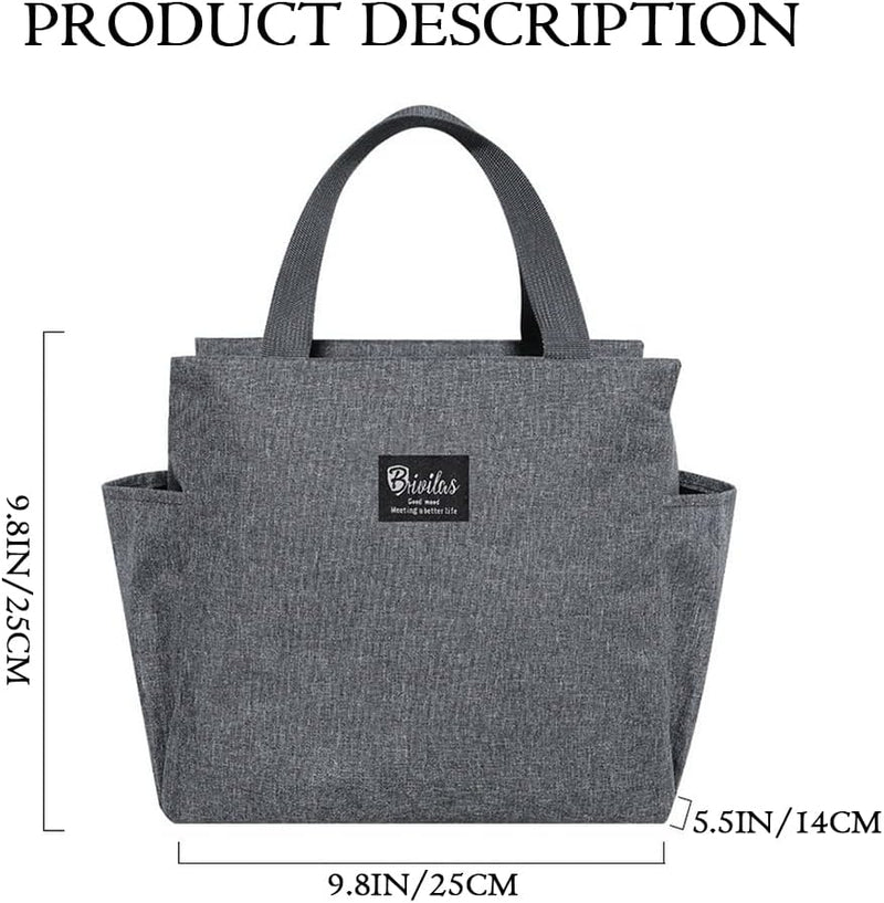 Lunch Bag for Office Picnic Camping School with Side Pockets, Insulated Tiffin Bags Thermal Bento Box for Men Women Kids