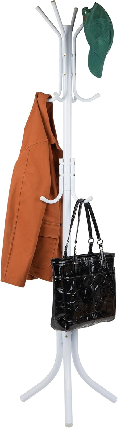 Mind Reader COATRACK11 Standing Metal Coat Rack Hat Hanger 11 Hook for Jacket, Purse, Scarf Rack, Umbrella Tree Stand, Black