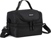VASCHY Lunch Box Bag Men, Insulated Two Compartments Bento Cooler Bags for Adults/Women/Kids for School,Daycare,Kindergarten,Picnic Black - Plain Black