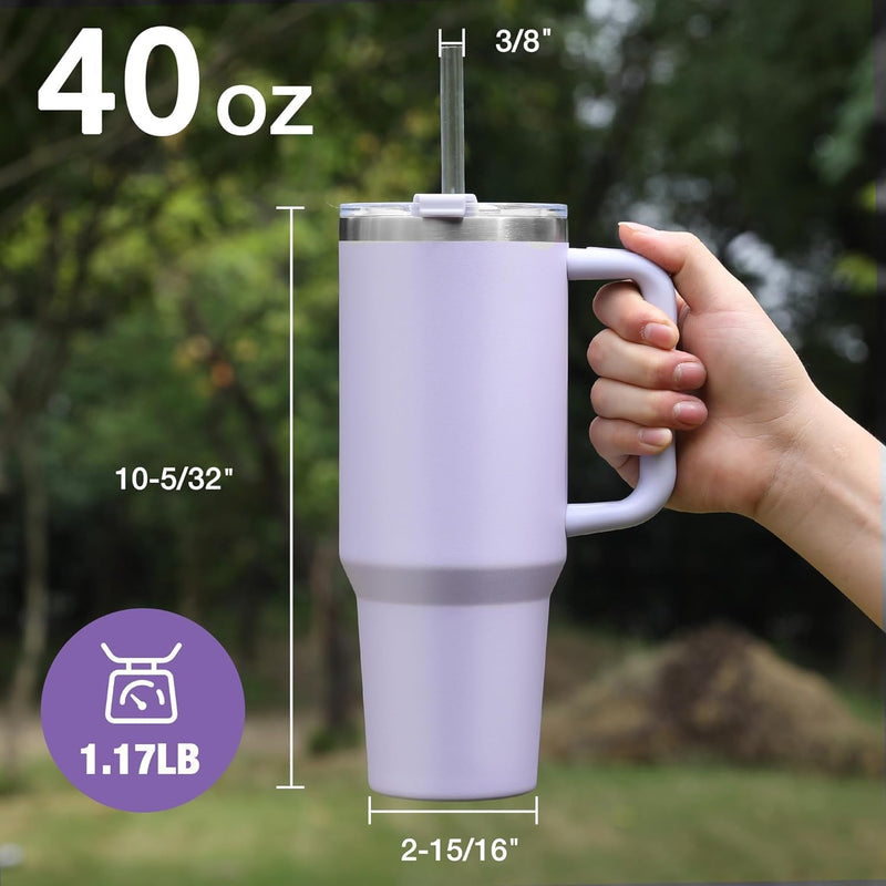 AUTOYSUR Tumbler 40 oz Tumbler with Handle and Straw, Insulated Travel Mug Iced Coffee Cup, Reusable Stainless Steel Insulated Water Bottle,Dishwasher Safe, BPA Free (Blue)
