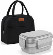 3-Layer Bento Lunch Box with Lunch Bag, Stackable Food Container with Built-in Cutlery Set for Kids, Adults, School, Office and Picnic(Grey)