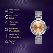 Neo Rosegold Dial, Silver Metal Strap Analog Round Watch for Women's
