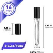 16Pcs 10ML Travel Perfume Bottles Refillable, Mini Clear Glass Spray Atomizers with Funnel & Labels, Leak-Proof Portable Fragrance Sample Containers for Essential Oils, Cosmetics, Toiletries