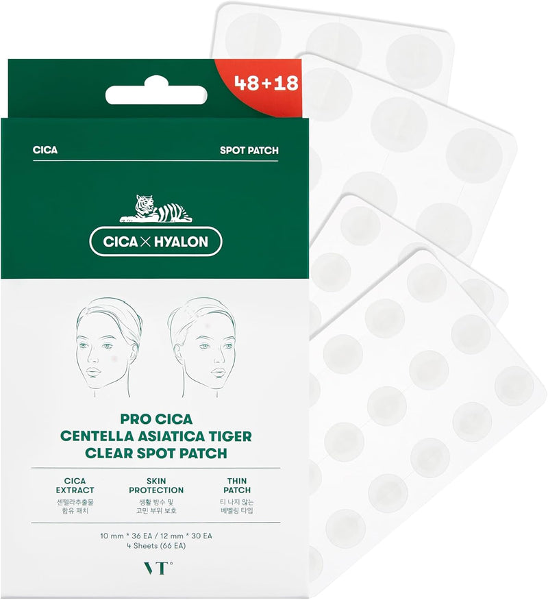 VT COSMETICS Pro CICA Centella Asiatica Tiger Clear Spot Patch | Acne Pimple Patch for Covering Zits and Blemishes, Spot Stickers for Face and Skin (66 Patches)
