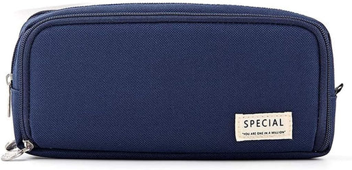 Large Capacity Pencil Case 3 Compartment Pouch Pen Bag for School Teen Girl Boy Men Women (Navy)