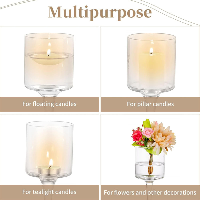 DERANQIIUA Christmas Candle Holder, Pack of 3 Elegant Candle Holders, High, Clear Glass, Table Decoration for Wedding, Dining Table, Bathroom, Birthday Party, Multiple Occasions