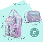 17 3-Piece School Backpack with Lunch Bag & Pencil Case, Purple