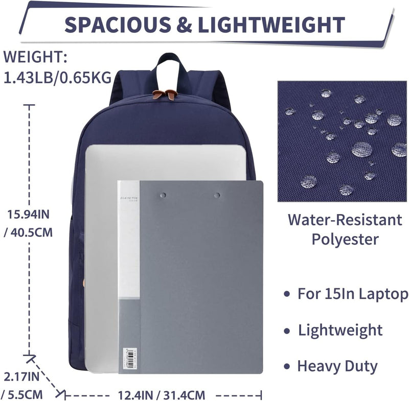 Backpack for Mens Women, VASCHY Lightweight Casual Classic Water resistant Unisex Backpack fits 15 inch Laptop for Travel Business