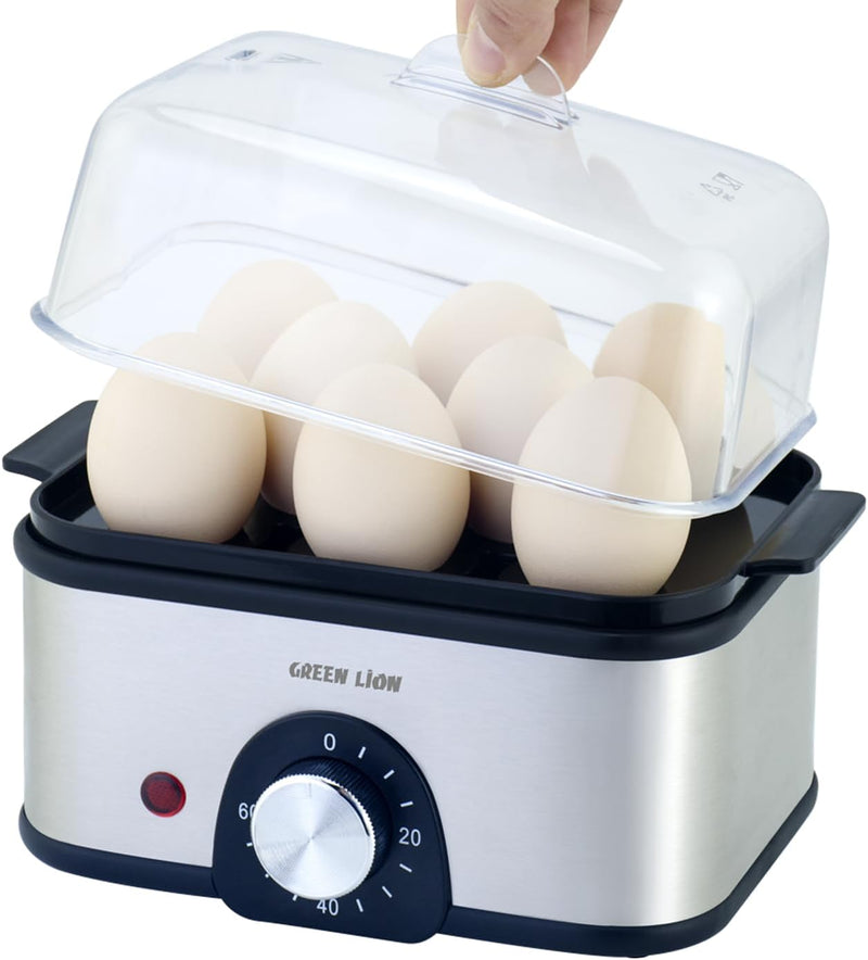 Green Lion 3-Tier Egg Cooker, Egg & Vegetable Steamer, 16 Eggs Capacity, 500mL Water Reservoir, 400-500W Power, 0-60min Timer, Stainless Steel Heating, Steam Vent Lid, Indicator Light - Gray