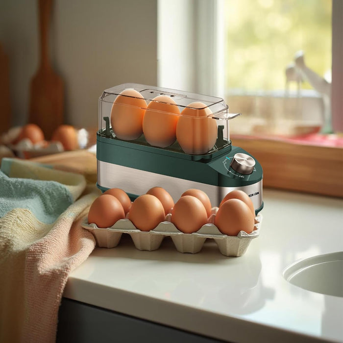 Green Lion 3-Tier Egg Cooker, Egg & Vegetable Steamer, 16 Eggs Capacity, 500mL Water Reservoir, 400-500W Power, 0-60min Timer, Stainless Steel Heating, Steam Vent Lid, Indicator Light - Gray