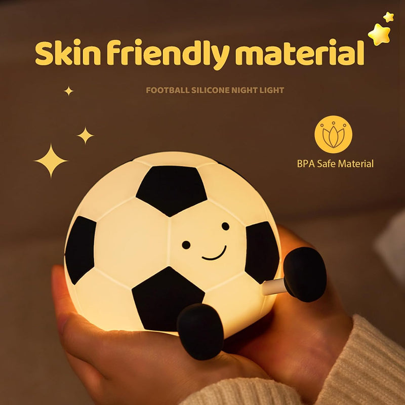 Football Night Light, Cartoon Football Lamp Squishy Silicone Nursery Night Light, 3 Level Dimmable Rechargeable Bedside Touch Lamp Nightlight, for Kids Bedroom, Office Decor Energy Class E