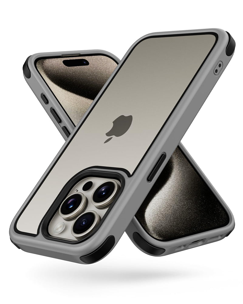 MobNano Compatible with iPhone 15 Pro Max Case, with Multicolor Protective Shockproof Bumpers, Crystal Clear Not Yellowing Anti-Scratch Hard PC Back & Soft Silicone TPU Frame Cover - Grey/Black