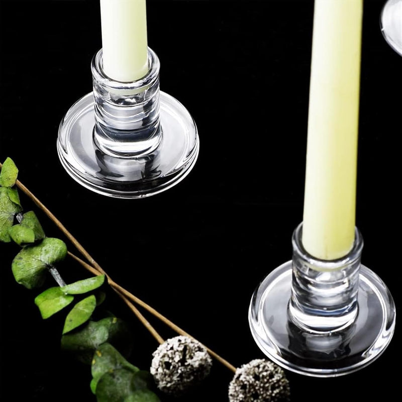 THE WHITE SHOP 6PCS-Glass Taper Candle Holders- Fireplace Table Centerpiece Clear Candlestick Holders