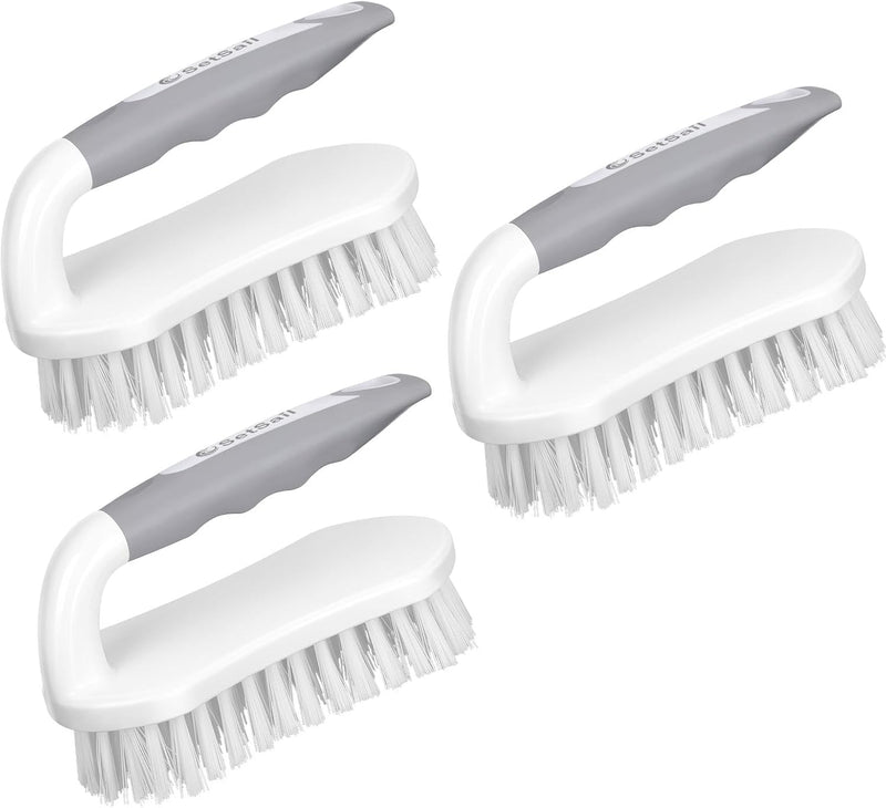 SetSail Scrub Brush, Heavy-Duty Scrub Brushes for Cleaning with Stiff Bristles Cleaning Brush for Shower, Bathroom, Carpet, Kitchen and Bathtub Scrubber - 2 Pack - Grey White